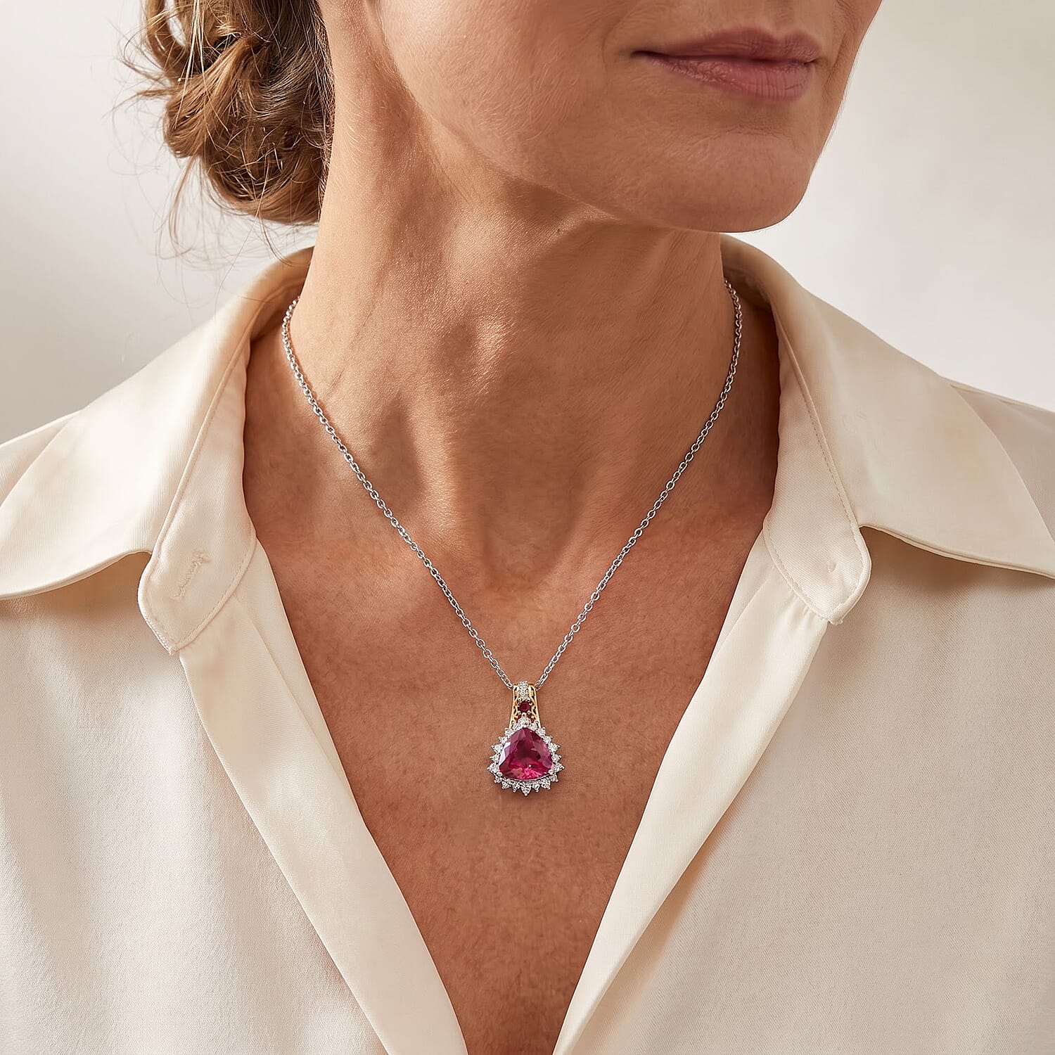 EverTrue Volcanic Triplet Quartz and Multi Gemstone 7.50 ctw Pendant in 18K YG Plated and Platinum Bond with Stainless Steel Necklace 20 Inches
