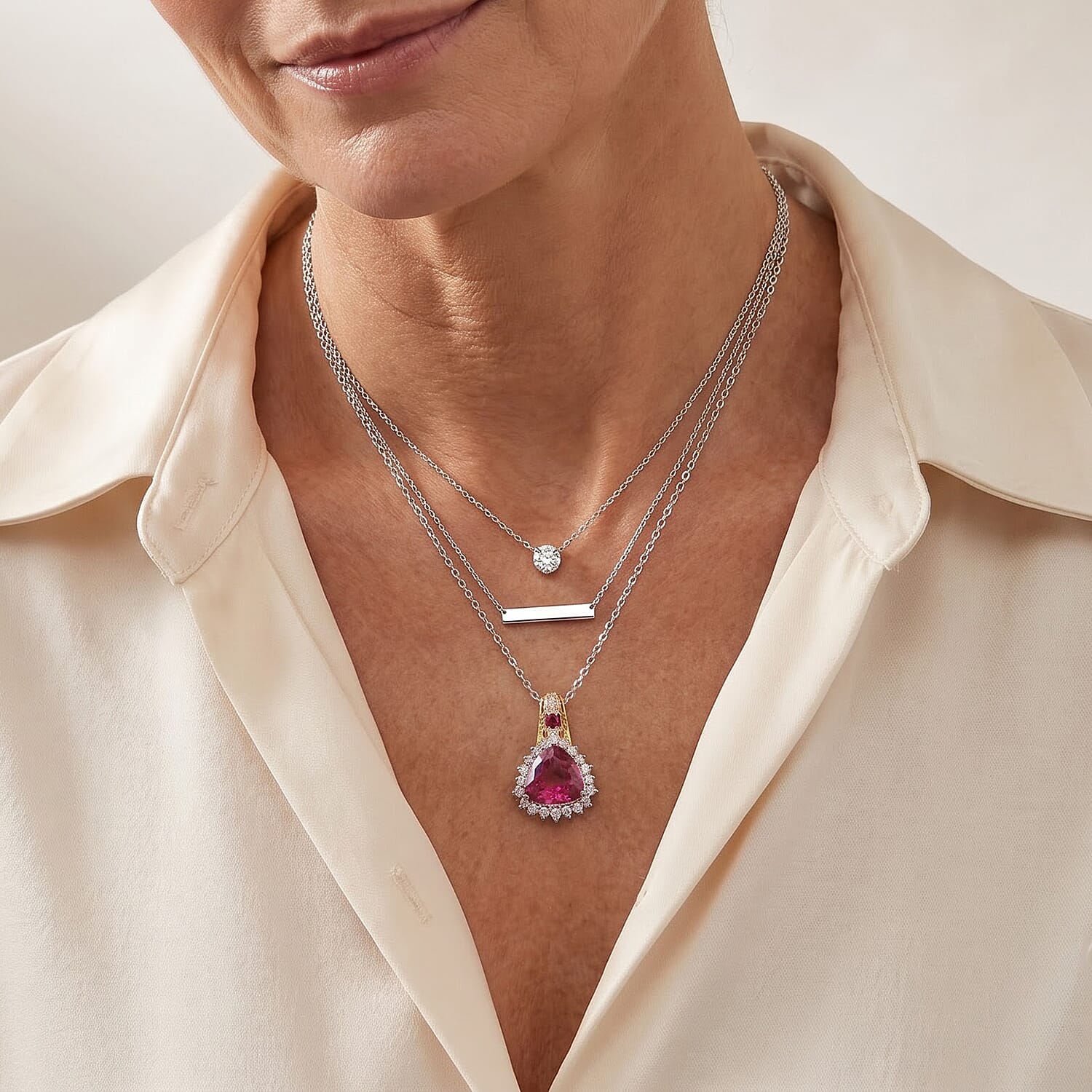 EverTrue Volcanic Triplet Quartz and Multi Gemstone 7.50 ctw Pendant in 18K YG Plated and Platinum Bond with Stainless Steel Necklace 20 Inches