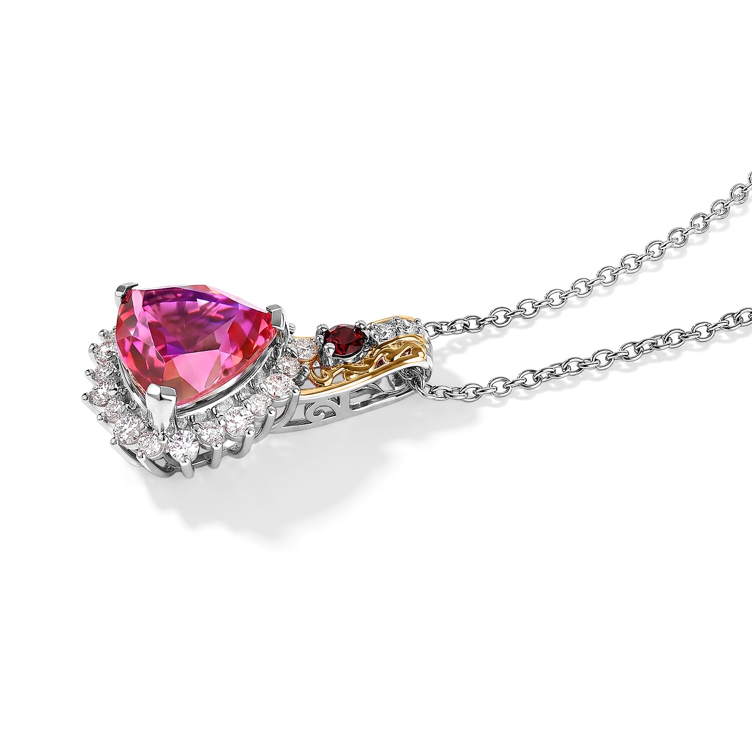 EverTrue Volcanic Triplet Quartz and Multi Gemstone 7.50 ctw Pendant in 18K YG Plated and Platinum Bond with Stainless Steel Necklace 20 Inches
