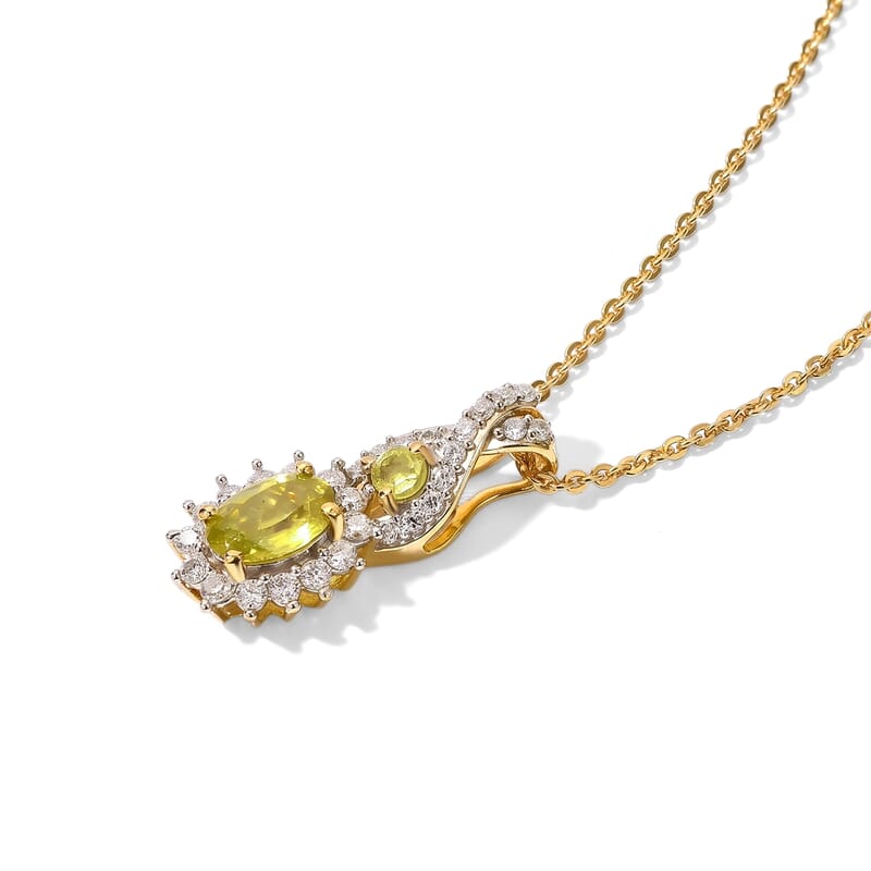 D'Joy Premium Green Sphene and Moissanite 0.85 ctw Canopy Blossom Pendant Necklace in 18K Vermeil Yellow Gold Over Sterling Silver 20 Inches