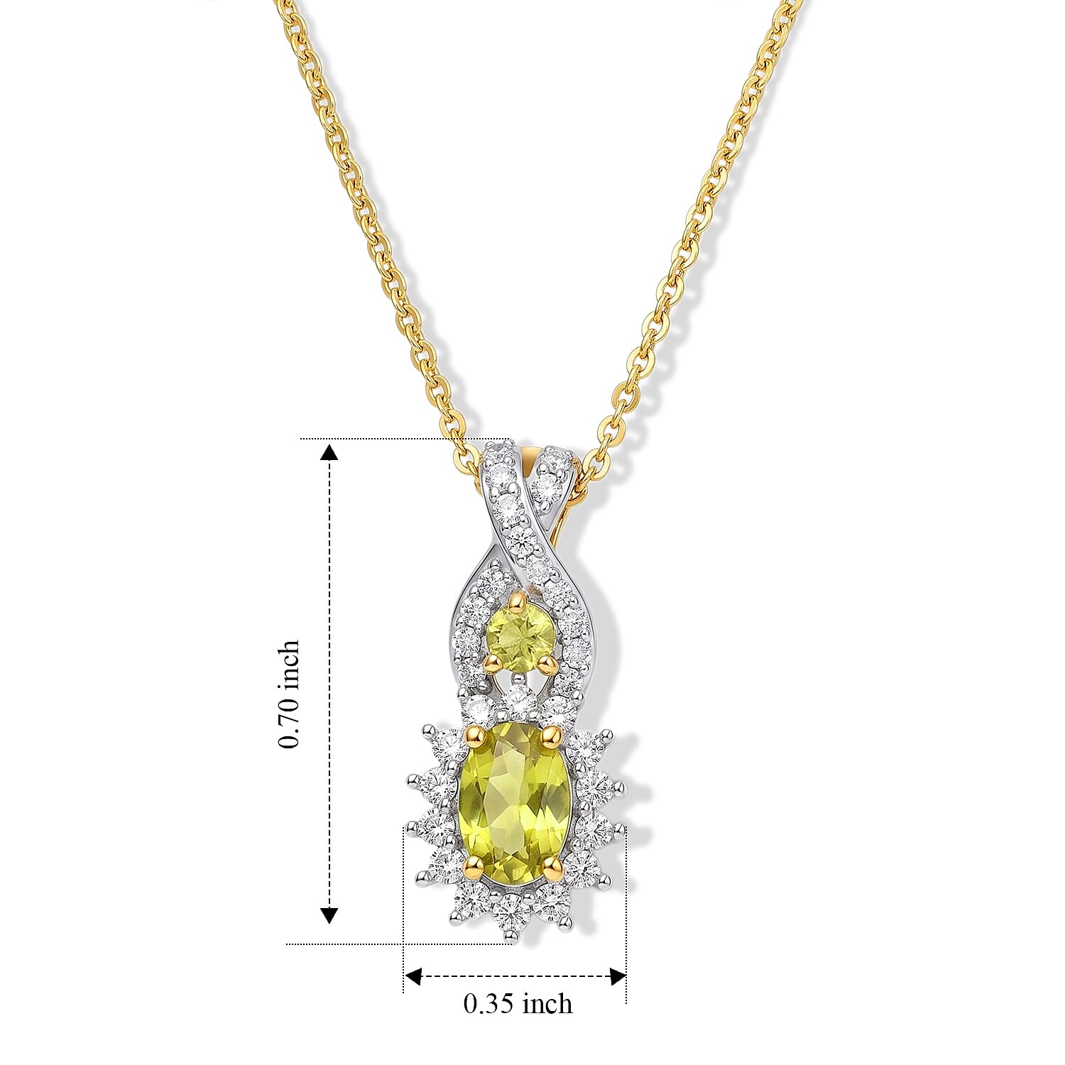 D'Joy Premium Green Sphene and Moissanite 0.85 ctw Pendant Necklace in 18K Vermeil Yellow Gold Over Sterling Silver 20 Inches