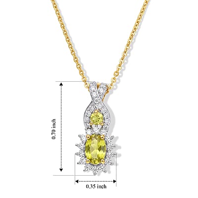 D'Joy Premium Green Sphene and Moissanite 0.85 ctw Pendant Necklace in 18K Vermeil Yellow Gold Over Sterling Silver 20 Inches