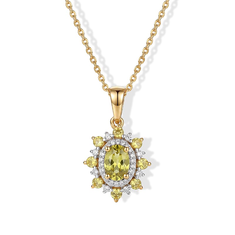 D'Joy Premium Green Sphene and Moissanite 1.25 ctw Pendant Necklace in 18K Vermeil Yellow Gold Over Sterling Silver 20 Inches