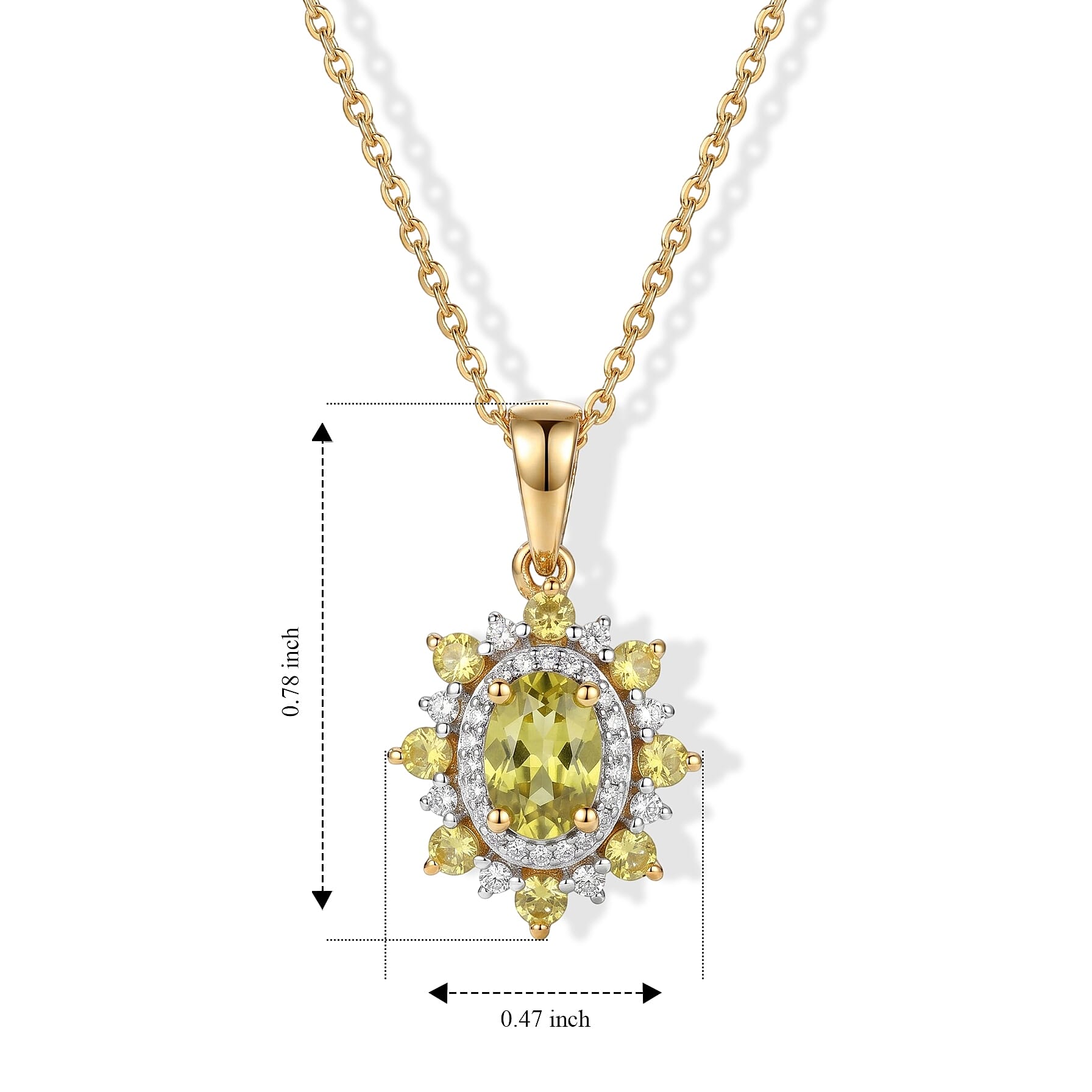 D'Joy Premium Green Sphene and Moissanite 1.25 ctw Pendant Necklace in 18K Vermeil Yellow Gold Over Sterling Silver 20 Inches