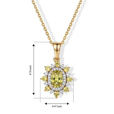 D'Joy Premium Green Sphene and Moissanite 1.25 ctw Pendant Necklace in 18K Vermeil Yellow Gold Over Sterling Silver 20 Inches