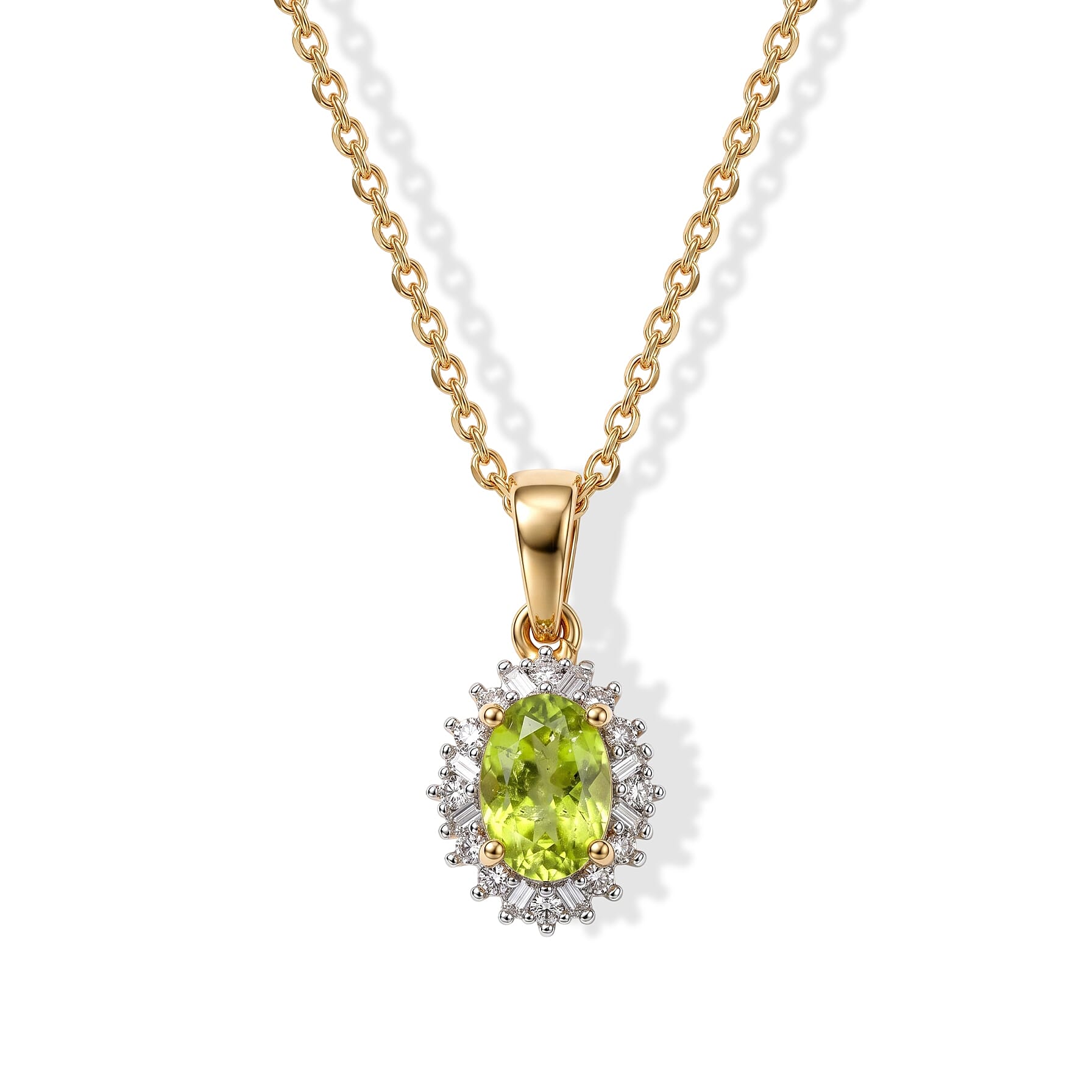 D'Joy Premium Green Sphene and Diamond 0.60 ctw Pendant Necklace in 18K Vermeil Yellow Gold Over Sterling Silver 20 Inches