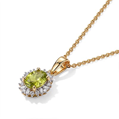 D'Joy Premium Green Sphene and Diamond 0.60 ctw Pendant Necklace in 18K Vermeil Yellow Gold Over Sterling Silver 20 Inches