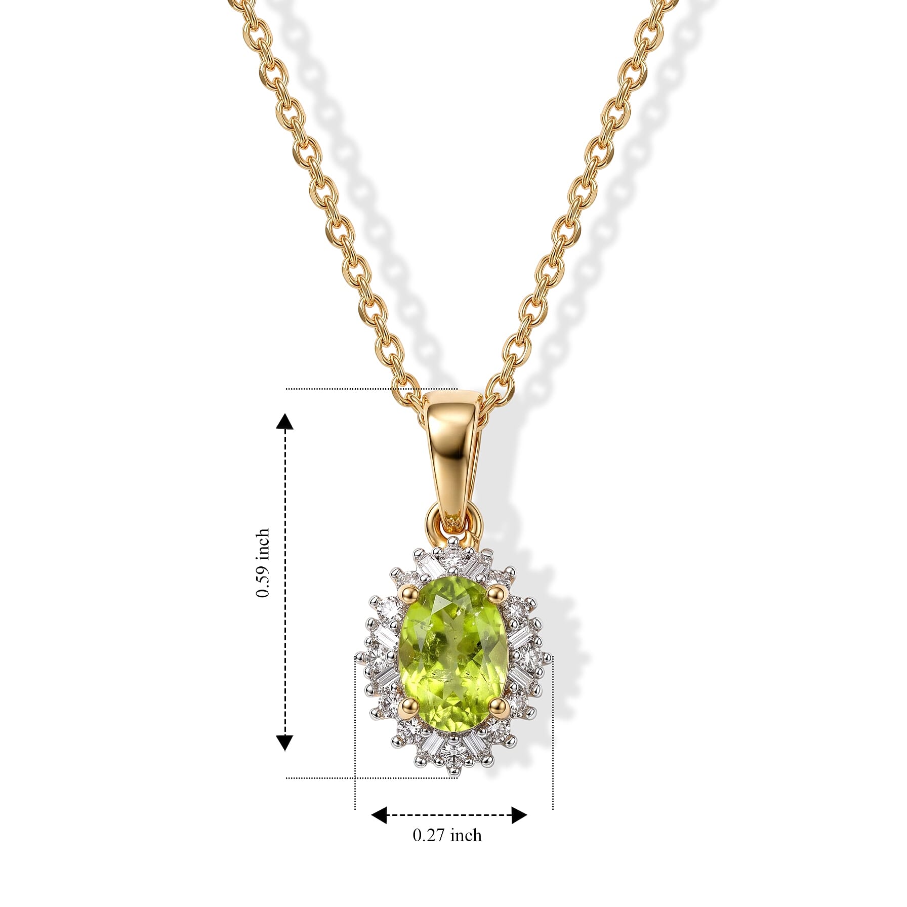 D'Joy Premium Green Sphene and Diamond 0.60 ctw Pendant Necklace in 18K Vermeil Yellow Gold Over Sterling Silver 20 Inches