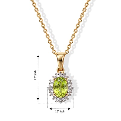 D'Joy Premium Green Sphene and Diamond 0.60 ctw Pendant Necklace in 18K Vermeil Yellow Gold Over Sterling Silver 20 Inches