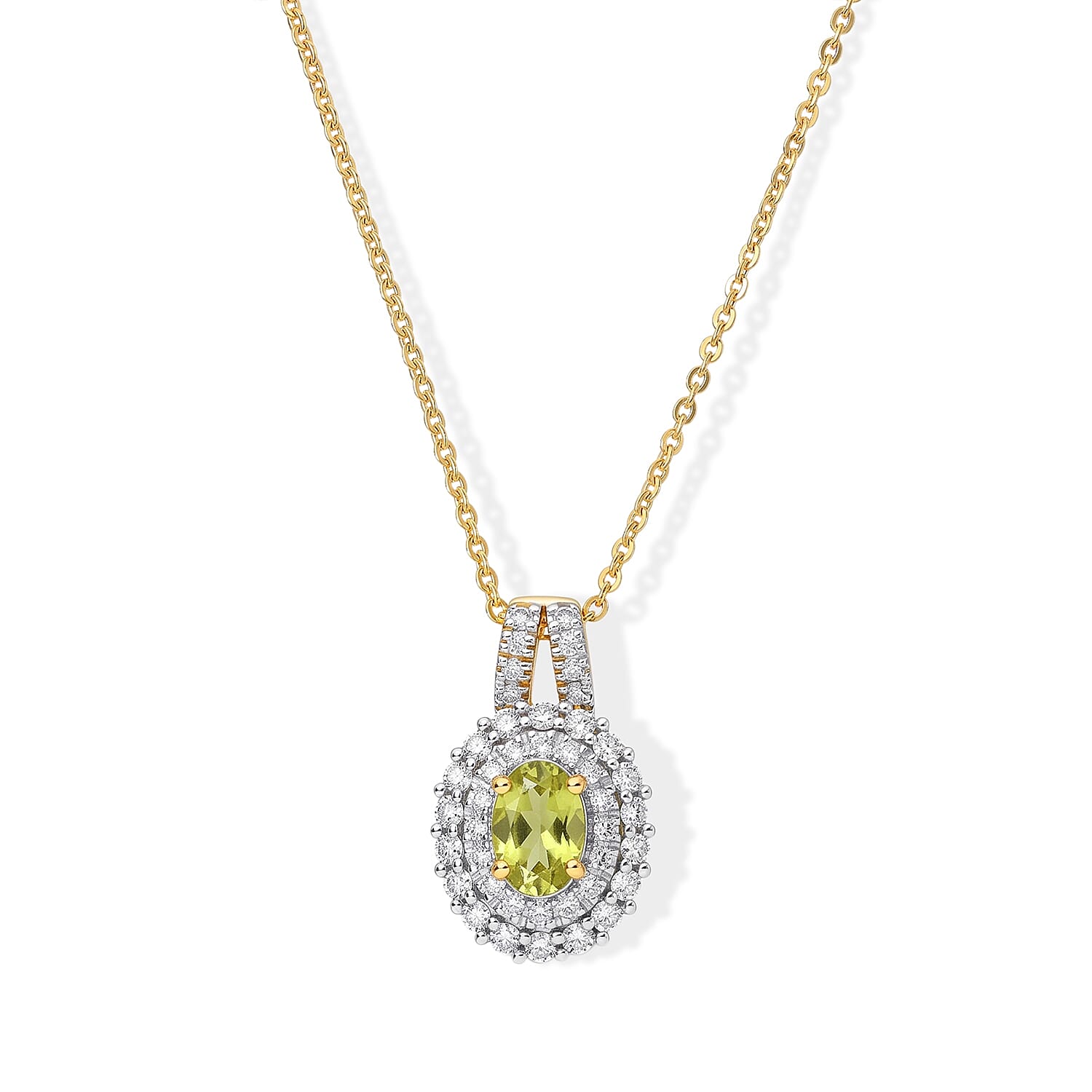 D'Joy Premium Green Sphene and Moissanite 0.85 ctw Pendant Necklace in 18K Vermeil Yellow Gold Over Sterling Silver 20 Inches