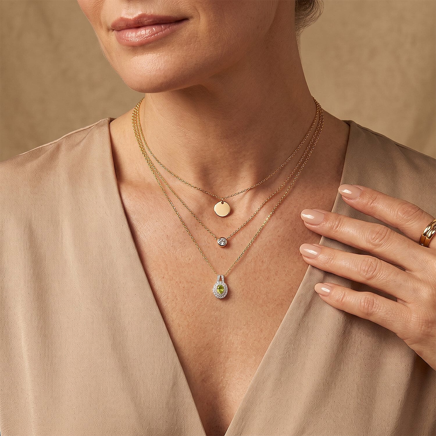 D'Joy Premium Green Sphene and Moissanite 0.85 ctw Pendant Necklace in 18K Vermeil Yellow Gold Over Sterling Silver 20 Inches