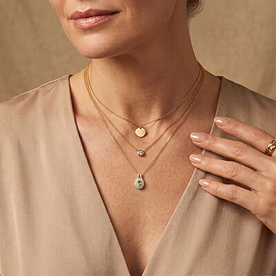 D'Joy Premium Green Sphene and Moissanite 0.85 ctw Pendant Necklace in 18K Vermeil Yellow Gold Over Sterling Silver 20 Inches