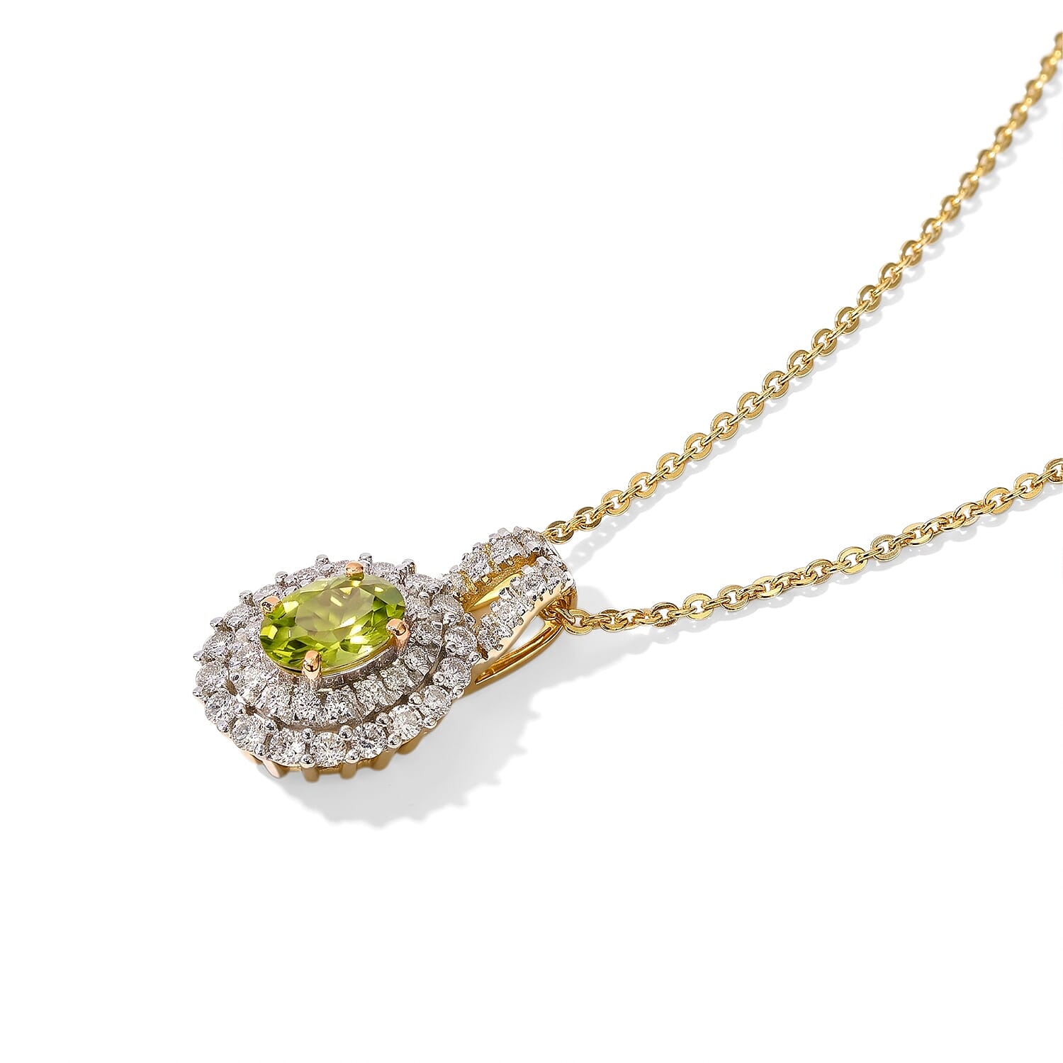D'Joy Premium Green Sphene and Moissanite 0.85 ctw Pendant Necklace in 18K Vermeil Yellow Gold Over Sterling Silver 20 Inches