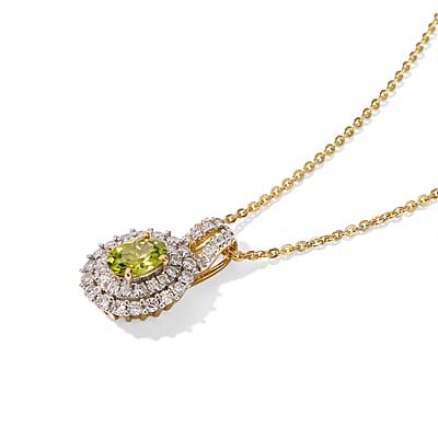 D'Joy Premium Green Sphene and Moissanite 0.85 ctw Pendant Necklace in 18K Vermeil Yellow Gold Over Sterling Silver 20 Inches