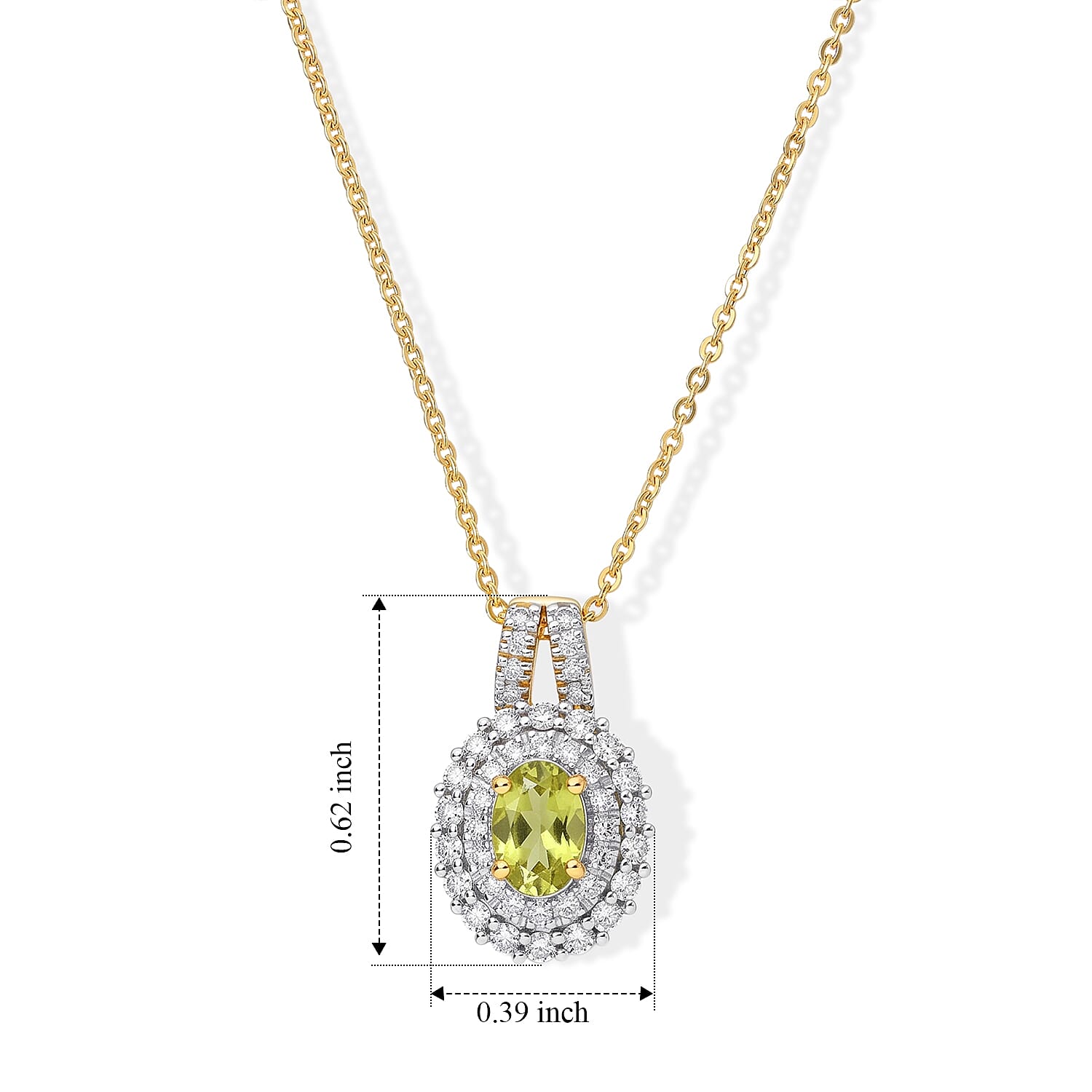 D'Joy Premium Green Sphene and Moissanite 0.85 ctw Pendant Necklace in 18K Vermeil Yellow Gold Over Sterling Silver 20 Inches