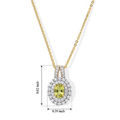 D'Joy Premium Green Sphene and Moissanite 0.85 ctw Pendant Necklace in 18K Vermeil Yellow Gold Over Sterling Silver 20 Inches