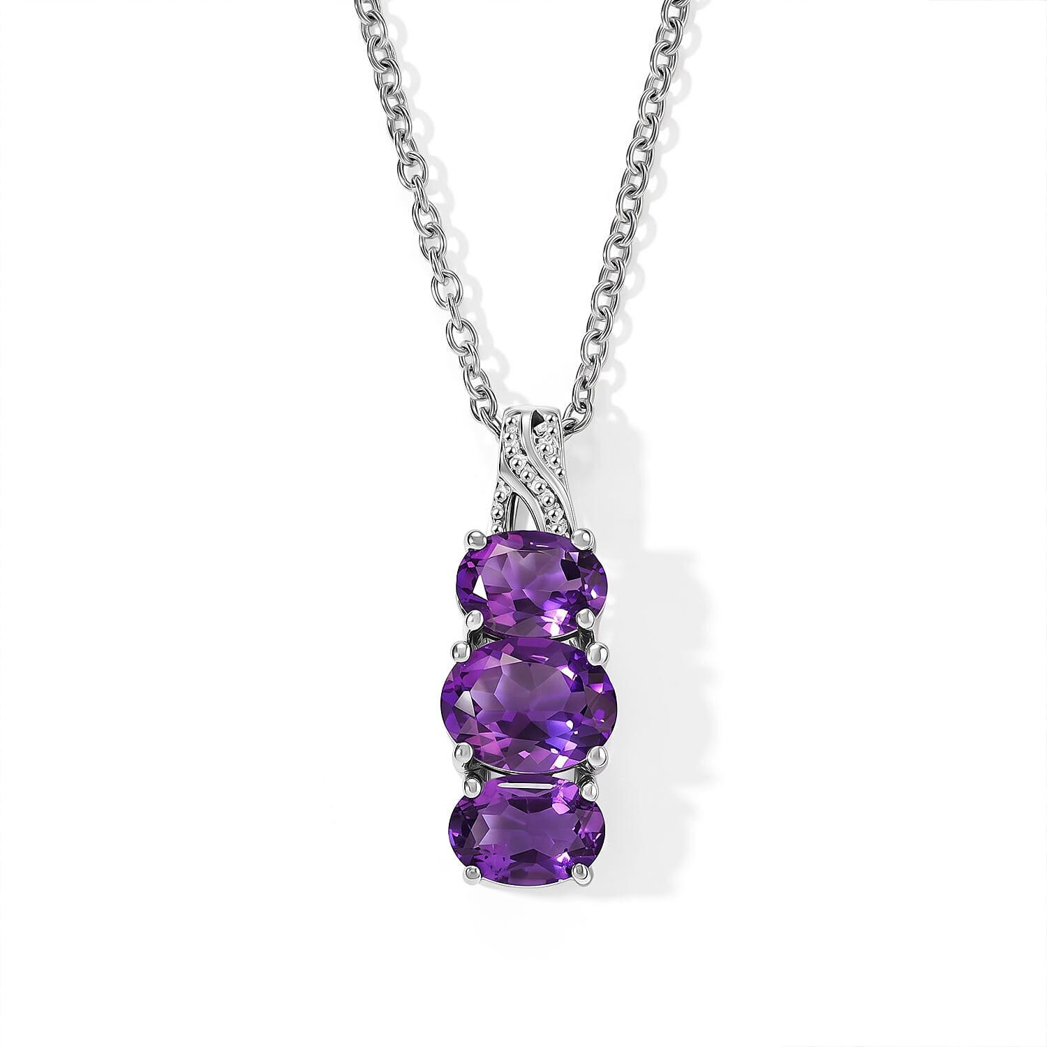 EverTrue Mashamba Amethyst 6.90 ctw Earrings, Ring (Size 5.0) and Pendant Necklace (20 Inches) in Stainless Steel