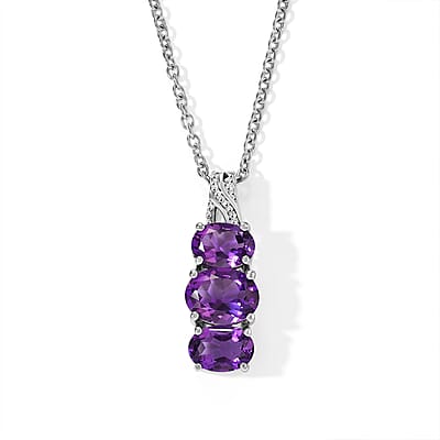 EverTrue Mashamba Amethyst 6.90 ctw Earrings, Ring (Size 5.0) and Pendant Necklace (20 Inches) in Stainless Steel