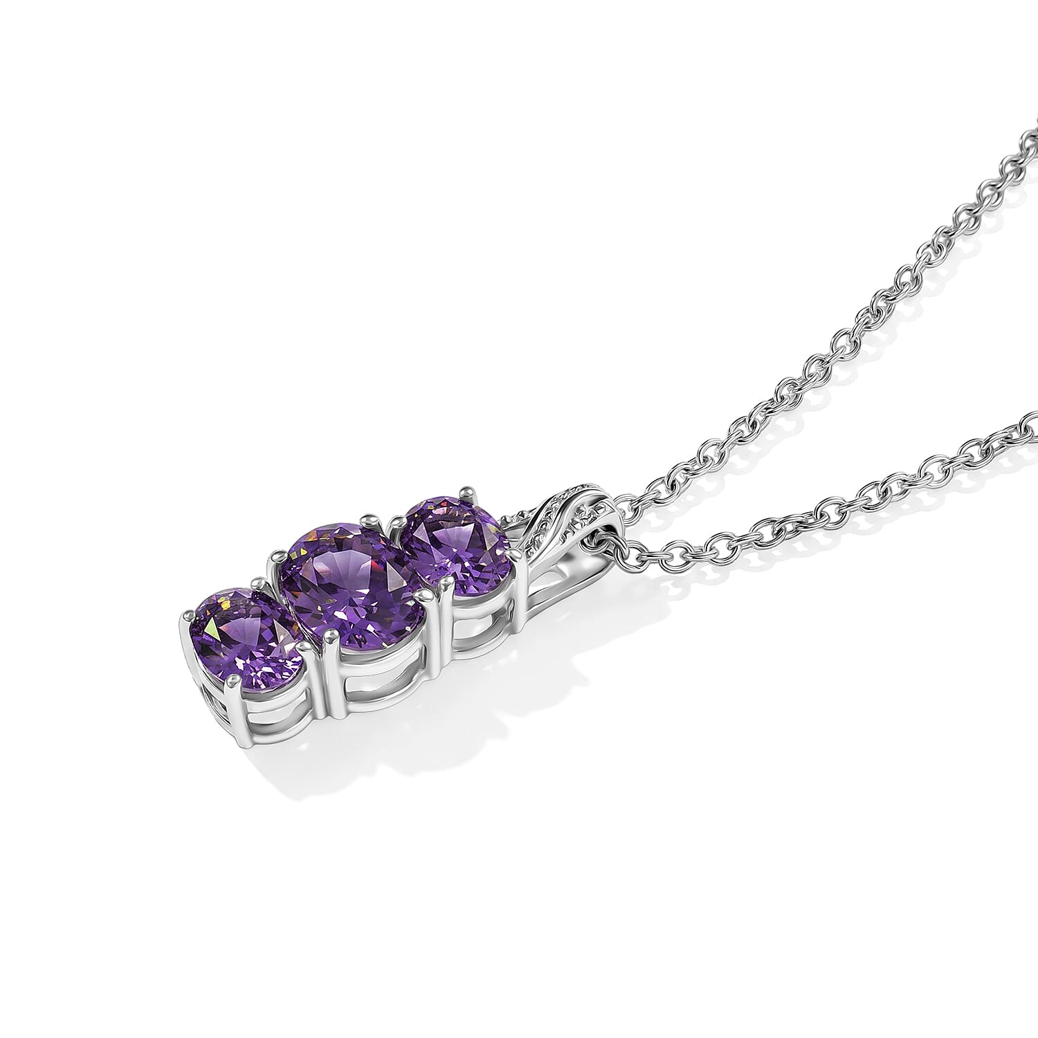 EverTrue Mashamba Amethyst 6.90 ctw Earrings, Ring (Size 5.0) and Pendant Necklace (20 Inches) in Stainless Steel