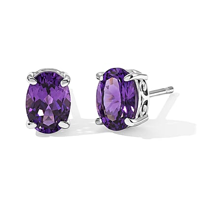 EverTrue Mashamba Amethyst 6.90 ctw Earrings, Ring (Size 5.0) and Pendant Necklace (20 Inches) in Stainless Steel