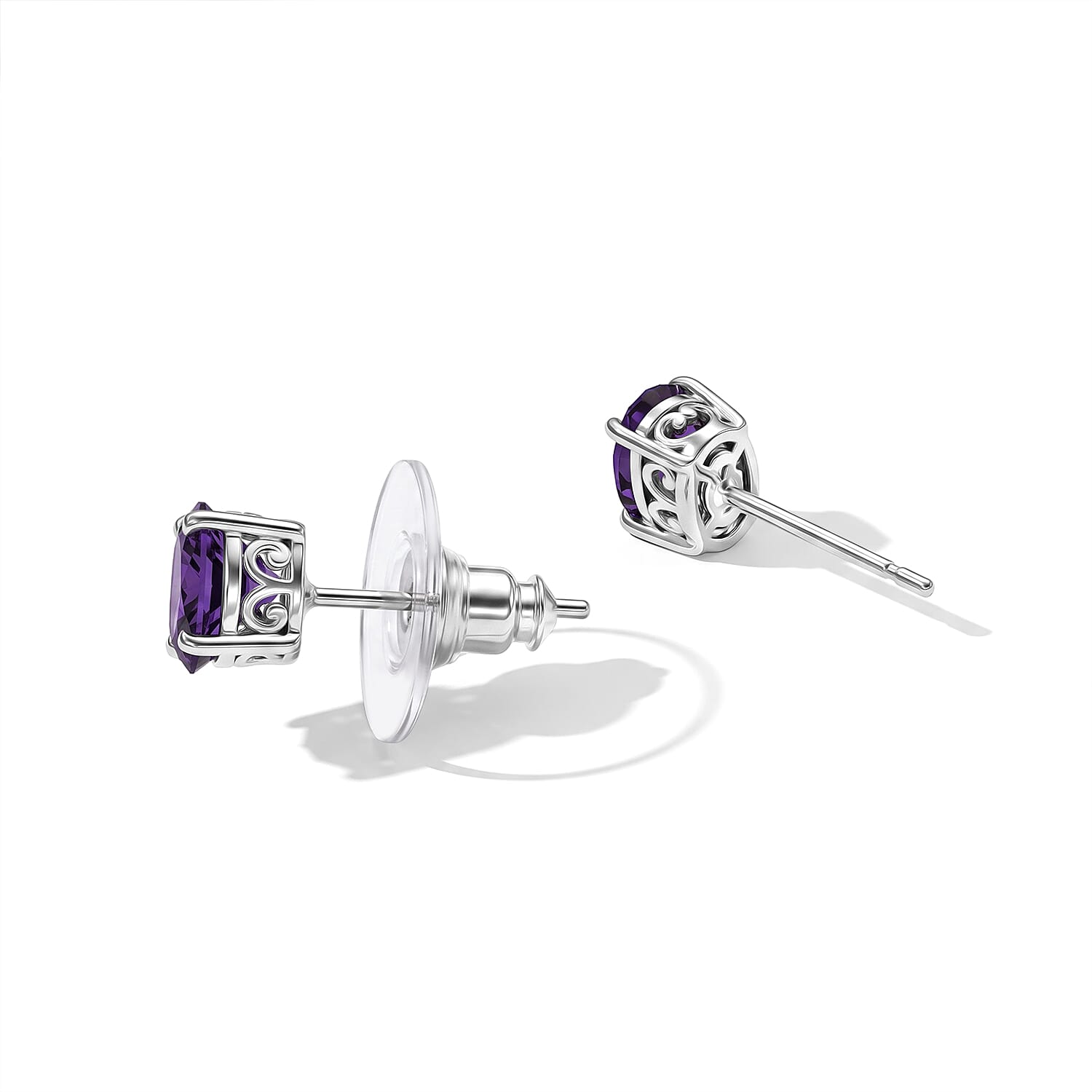 EverTrue Mashamba Amethyst 6.90 ctw Earrings, Ring (Size 5.0) and Pendant Necklace (20 Inches) in Stainless Steel