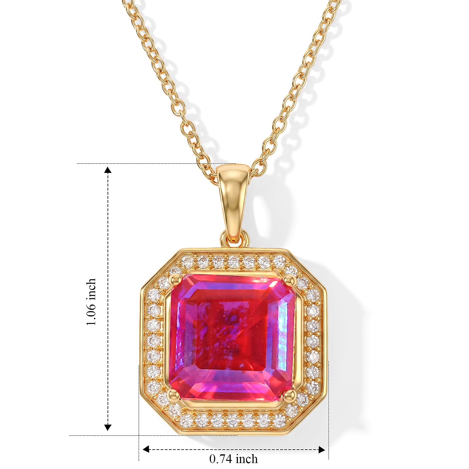 EverTrue Asscher Cut Volcanic Triplet Quartz and Moissanite 9.50 ctw Pendant in 18K YG Plated with ION Plated YG Stainless Steel Necklace 20 Inches
