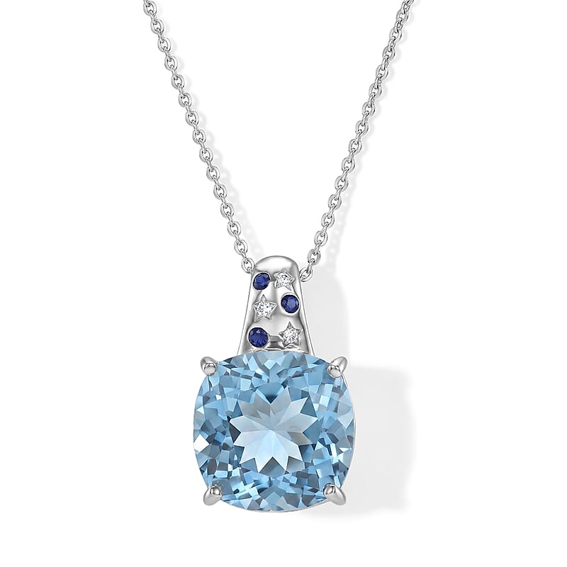 D'Joy Sky Blue Topaz and Multi Gemstone 8.90 ctw Pendant Necklace (20 Inches) in Rhodium Over Sterling Silver