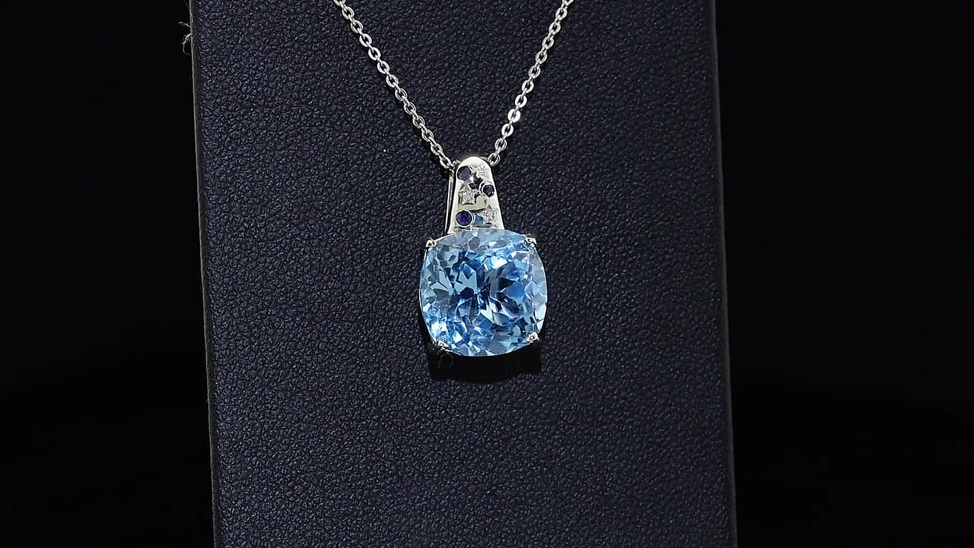 D''Joy Sky Blue Topaz, Multi Gemstone Pendant Necklace (20 Inches) in Rhodium Over Sterling Silver 8.90 ctw