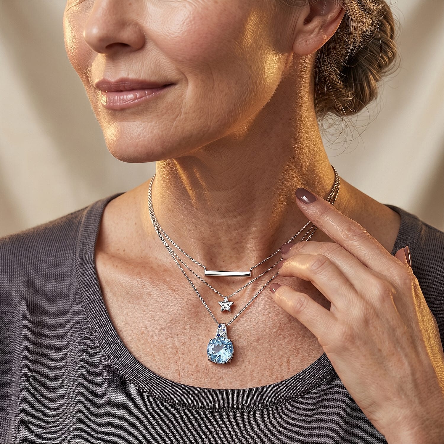 D'Joy Sky Blue Topaz and Multi Gemstone 8.90 ctw Pendant Necklace (20 Inches) in Rhodium Over Sterling Silver