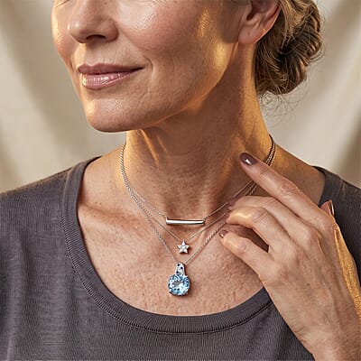 D'Joy Sky Blue Topaz and Multi Gemstone 8.90 ctw Pendant Necklace (20 Inches) in Rhodium Over Sterling Silver