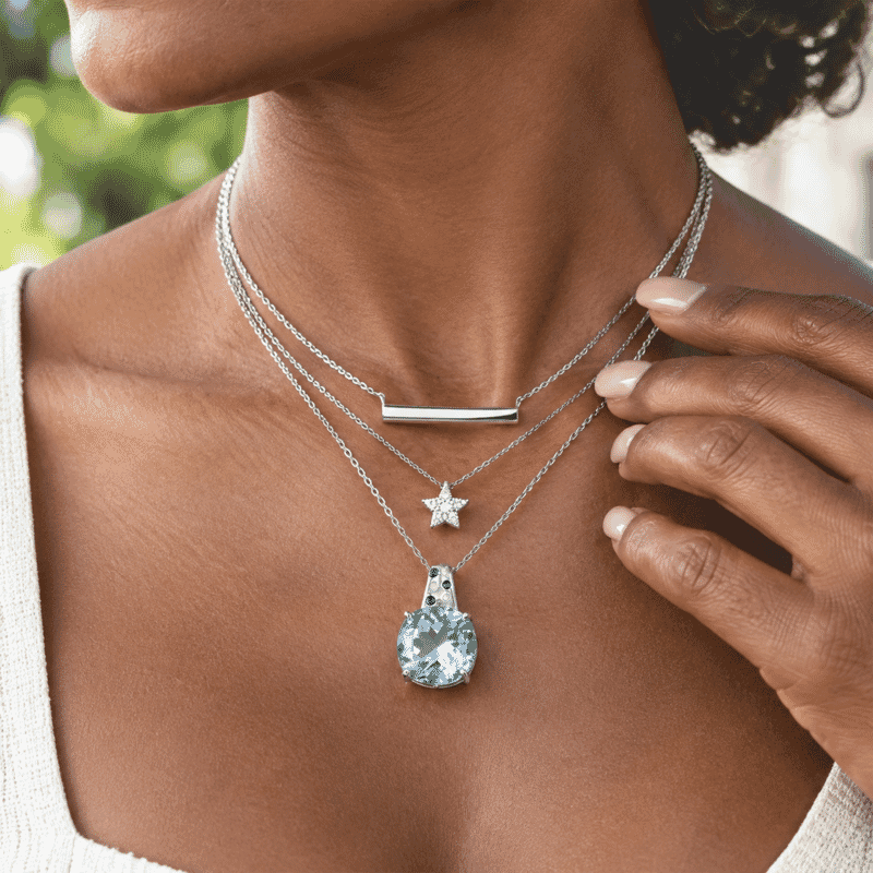 D'Joy Sky Blue Topaz and Multi Gemstone 8.90 ctw Starlit Ocean Pendant Necklace in Rhodium Over Sterling Silver 20 Inches