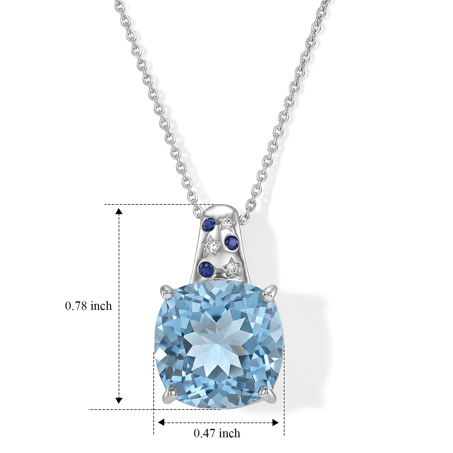 D'Joy Sky Blue Topaz and Multi Gemstone 8.90 ctw Pendant Necklace (20 Inches) in Rhodium Over Sterling Silver