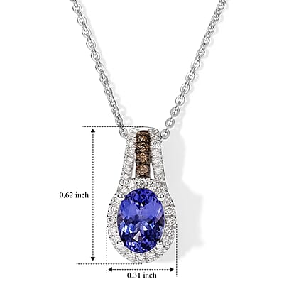 D'Joy Premium Tanzanite, Natural Champagne and White Diamond 1.20 ctw Midnight Royal Halo Pendant Necklace in Rhodium Over Sterling Silver 20 Inches