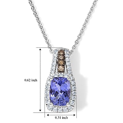 D'Joy Premium Tanzanite, Natural Champagne and White Diamond 1.15 ctw Midnight Royal Halo Pendant Necklace in Rhodium Over Sterling Silver 20 Inches