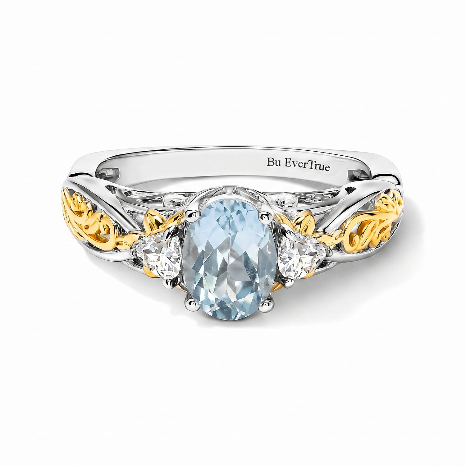 EverTrue Sky Blue Topaz, White Topaz 5.50 ctw Earrings, Ring (Size 5.0) and Pendant in 18K YG Plated and Platinum Over Bronze with Stainless Steel Necklace (20 Inches)