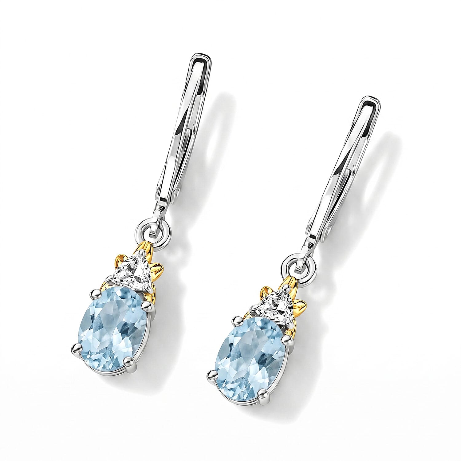 EverTrue Sky Blue Topaz, White Topaz 5.50 ctw Earrings, Ring (Size 5.0) and Pendant in 18K YG Plated and Platinum Over Bronze with Stainless Steel Necklace (20 Inches)