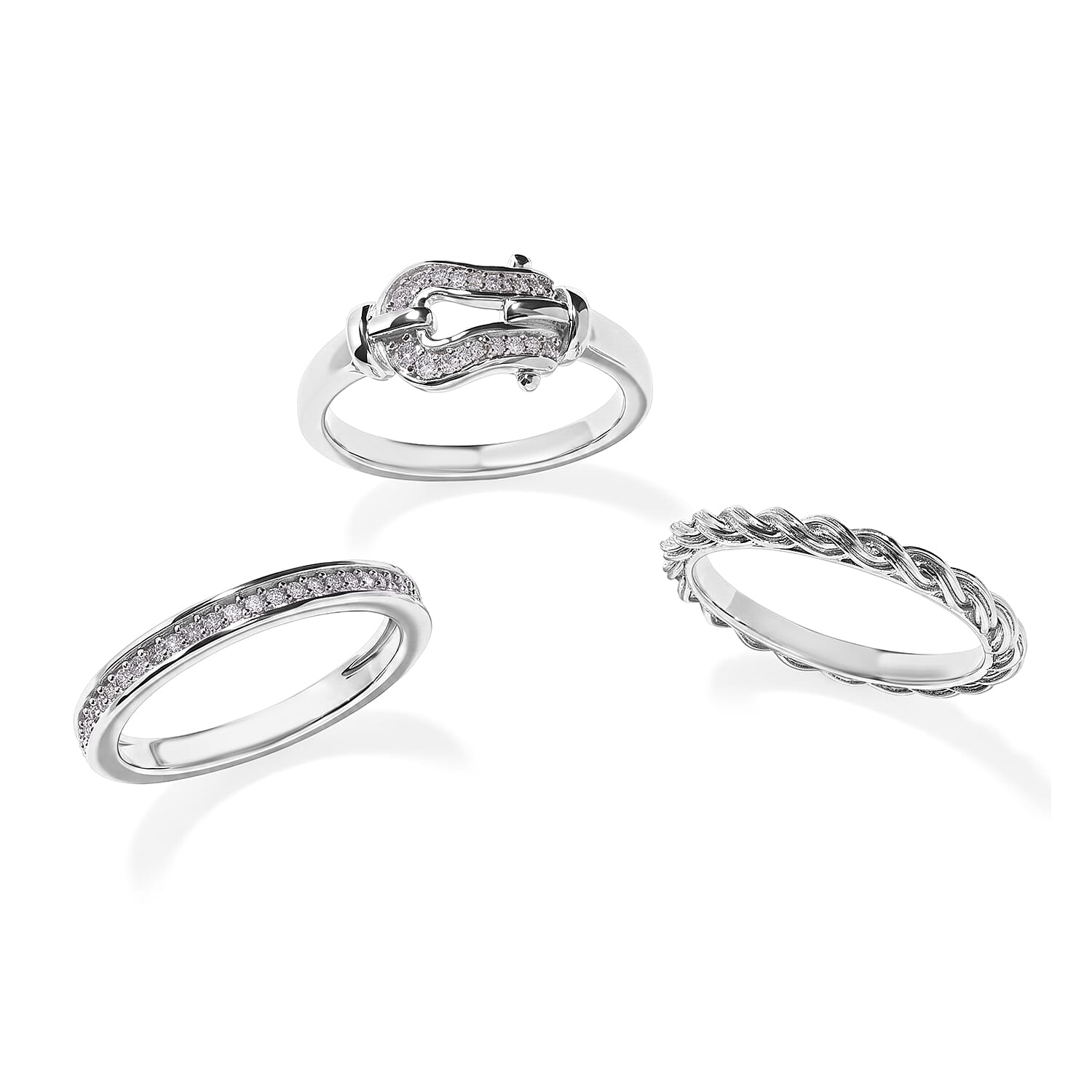 GP Diamond 0.25 ctw Set of 3 Stackable Ring in Rhodium Over Sterling Silver (Size 7.0)