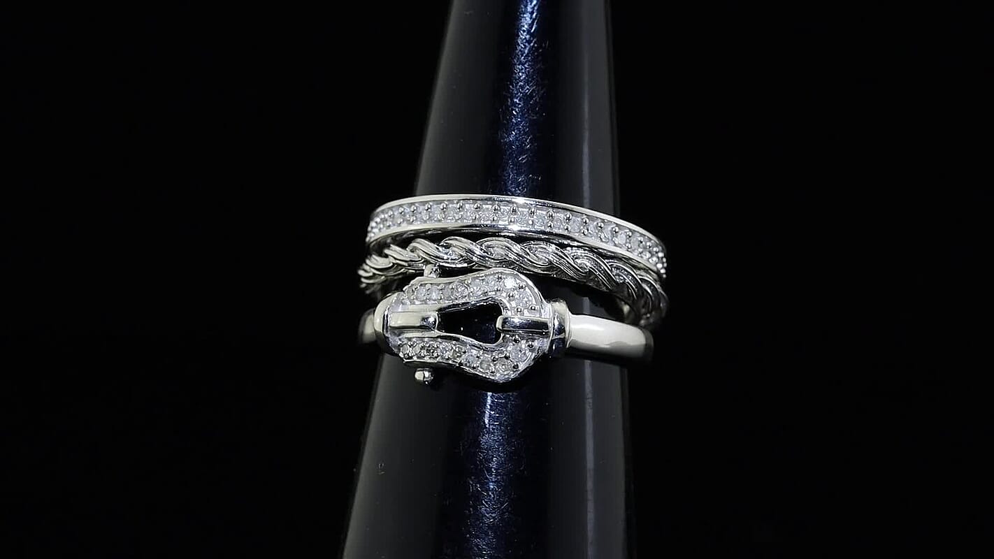 GP Diamond 0.25 ctw Set of 3 Stackable Ring in Rhodium Over Sterling Silver (Size 7.0)