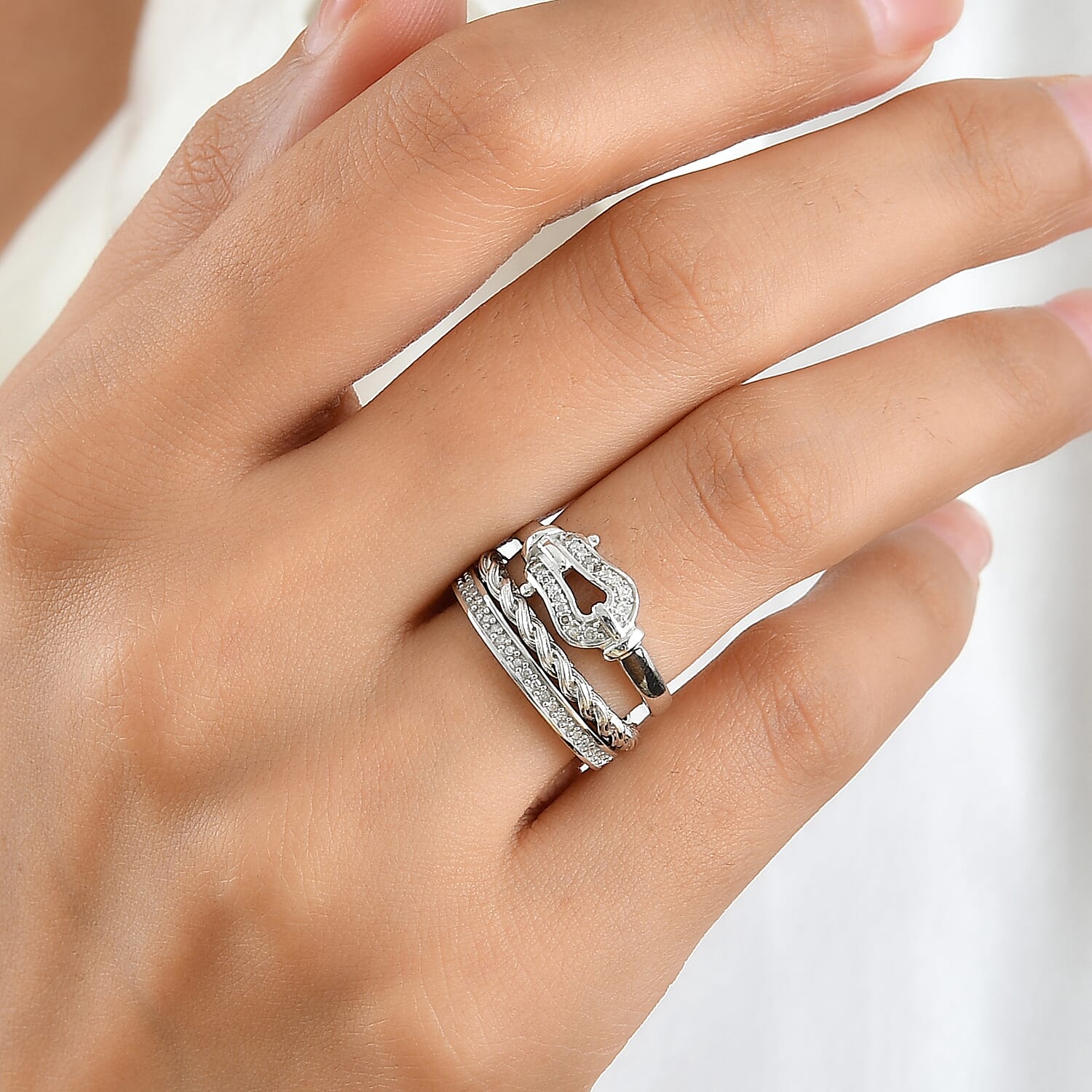 GP Diamond 0.25 ctw Set of 3 Stackable Ring in Rhodium Over Sterling Silver (Size 7.0)