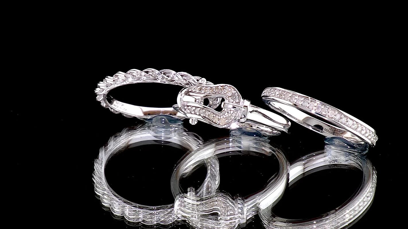 GP Diamond 0.25 ctw Set of 3 Stackable Ring in Rhodium Over Sterling Silver (Size 7.0)