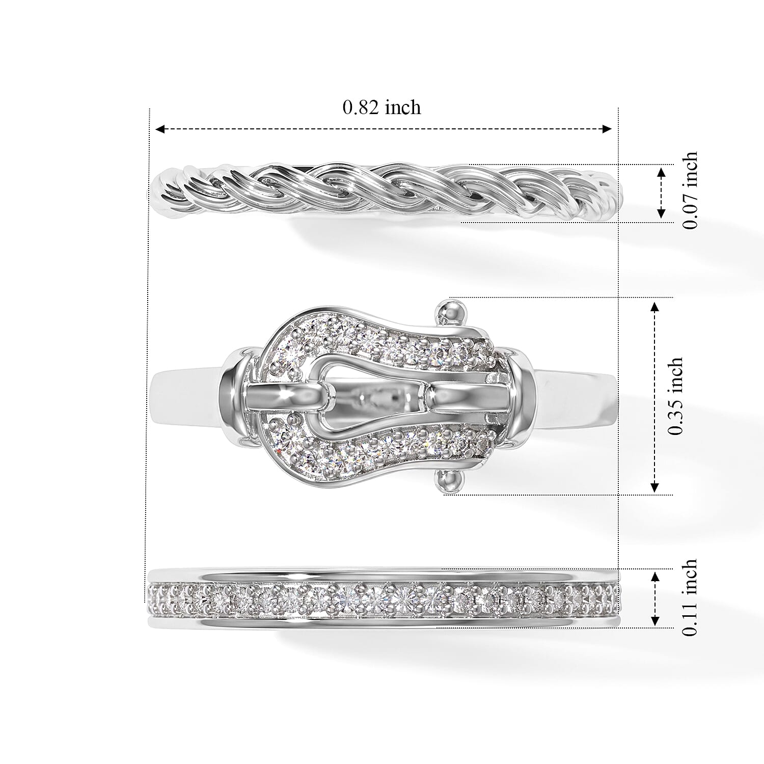 GP Trionfo Collection Diamond 0.25 ctw Set of 3 Stackable Ring in Rhodium Over Sterling Silver (Size 5.0)