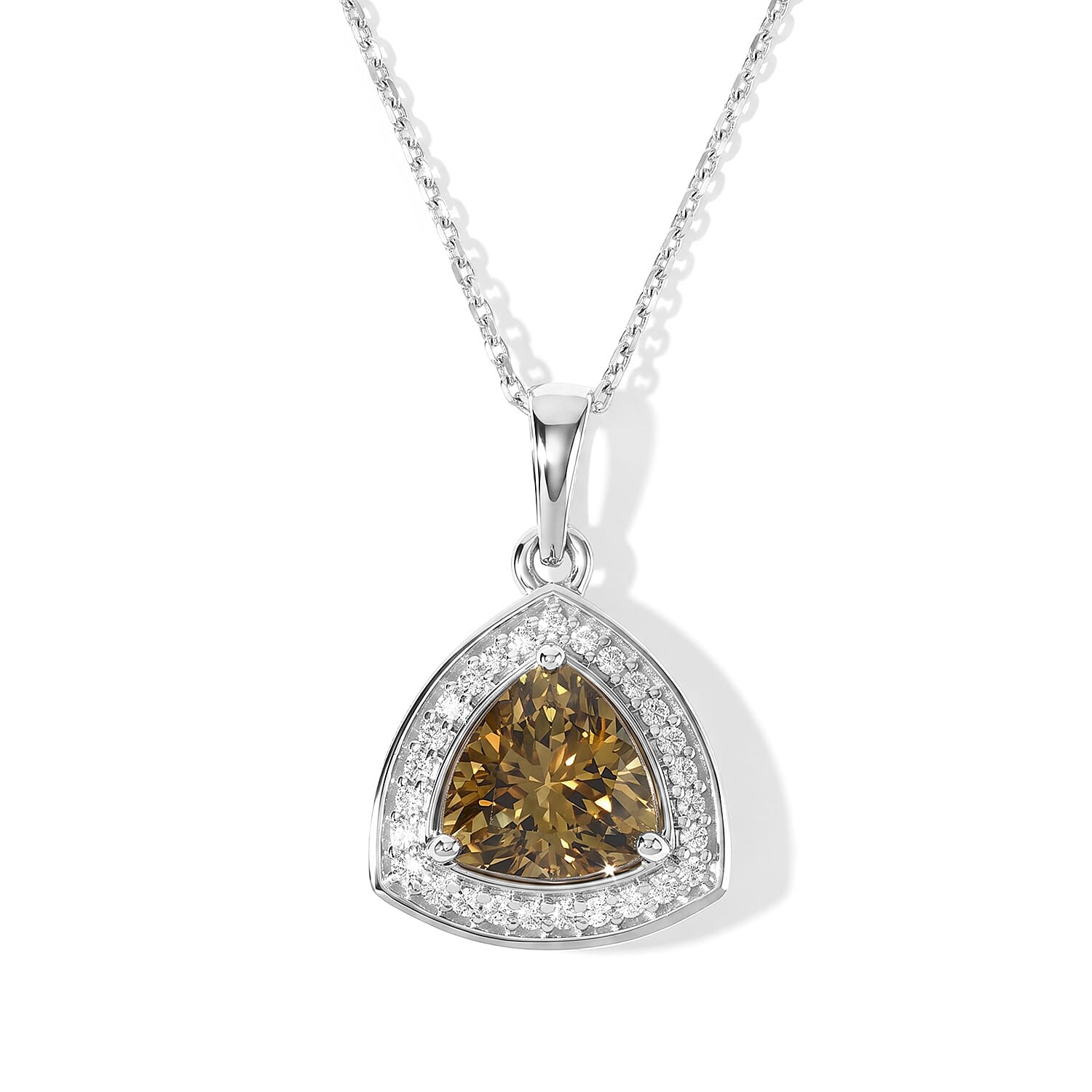 Luxoro 10K White Gold Premium Golden Tanzanite, Diamond (I2) Pendant Necklace (20 Inches) 1.30 ctw