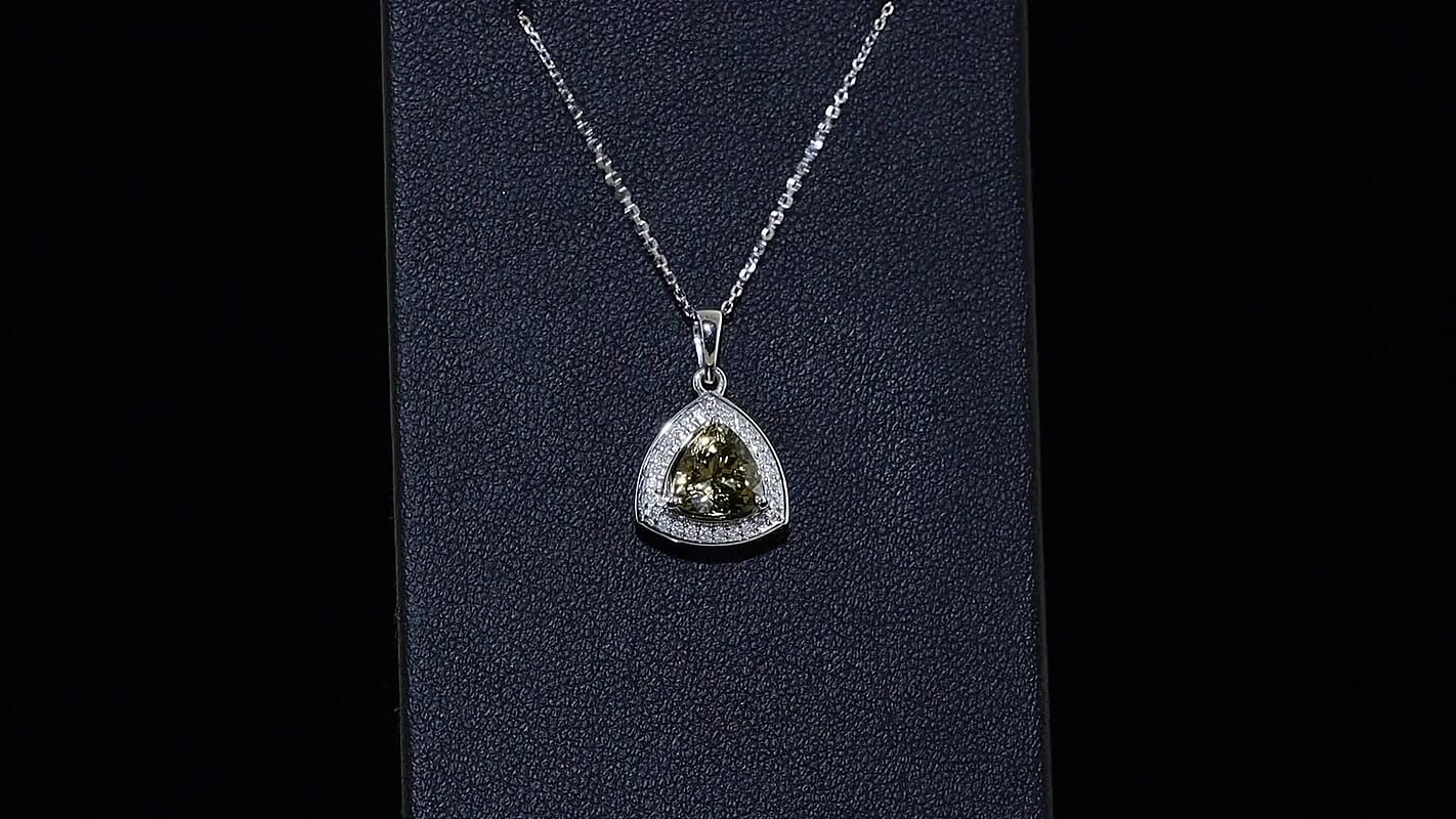 Luxoro 10K White Gold Premium Golden Tanzanite, Diamond (I2) Pendant Necklace (20 Inches) 1.30 ctw