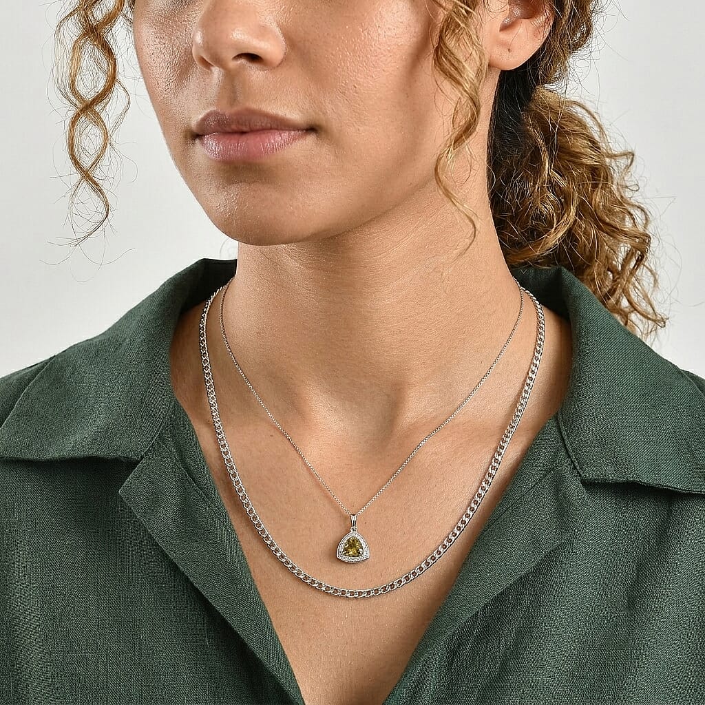 Luxoro Premium Golden Tanzanite and Diamond I2 1.30 ctw Pendant Necklace in 10K White Gold 20 Inches