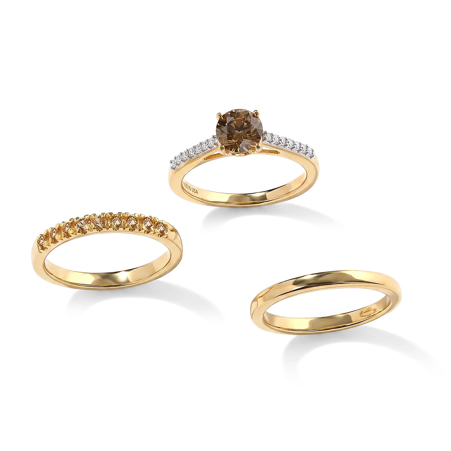 D'Joy Premium Natural Golden Tanzanite and Multi Gemstone 2.00 ctw Stackable Set of 3 Ring (Size 6.00) in 18K Vermeil Yellow Gold Over Sterling Silver