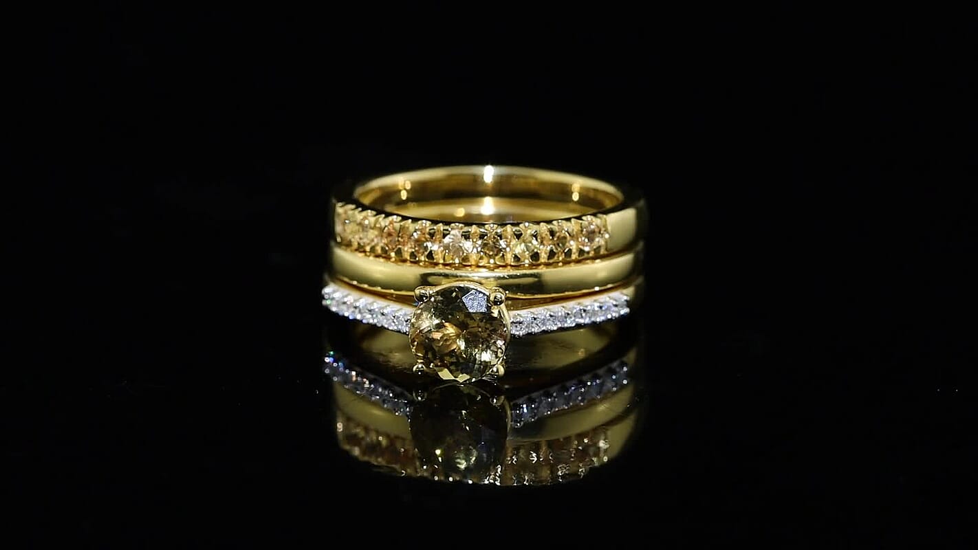 D''Joy Premium Natural Golden Tanzanite and Multi Gemstone 2.00 ctw Stackable Set of 3 Ring (Size 6.00) in 18K Vermeil Yellow Gold Over Sterling Silver