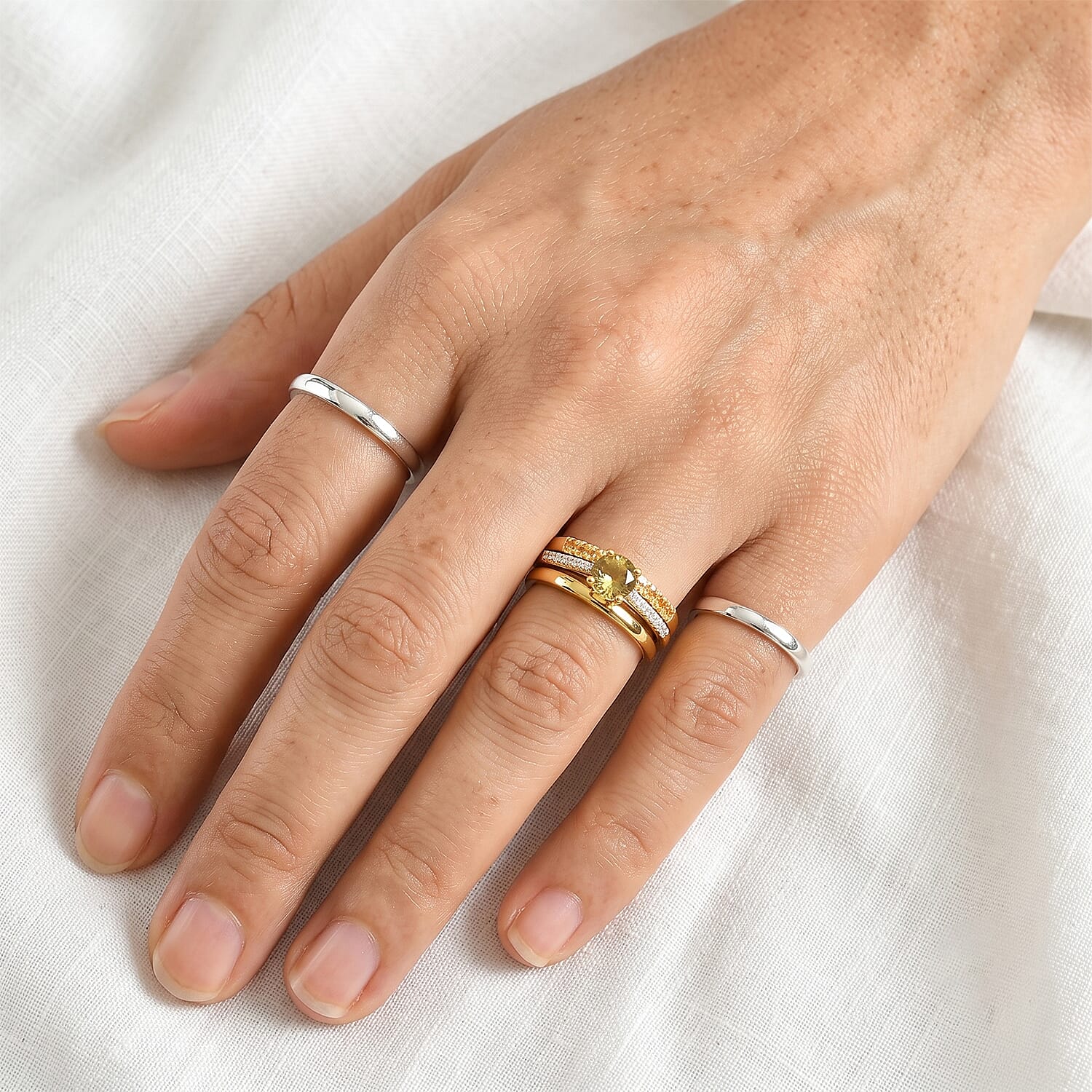 D'Joy Premium Natural Golden Tanzanite and Multi Gemstone 2.00 ctw Stackable Set of 3 Ring (Size 6.00) in 18K Vermeil Yellow Gold Over Sterling Silver