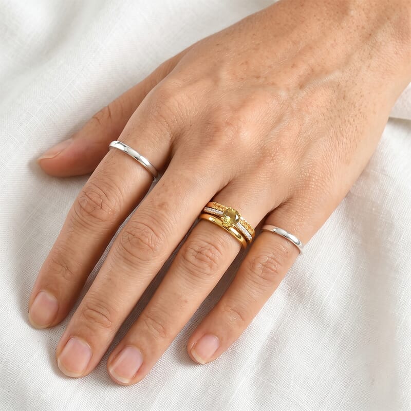 D'Joy Premium Natural Golden Tanzanite and Multi Gemstone 2.00 ctw Stackable Set of 3 Ring (Size 6.00) in 18K Vermeil Yellow Gold Over Sterling Silver