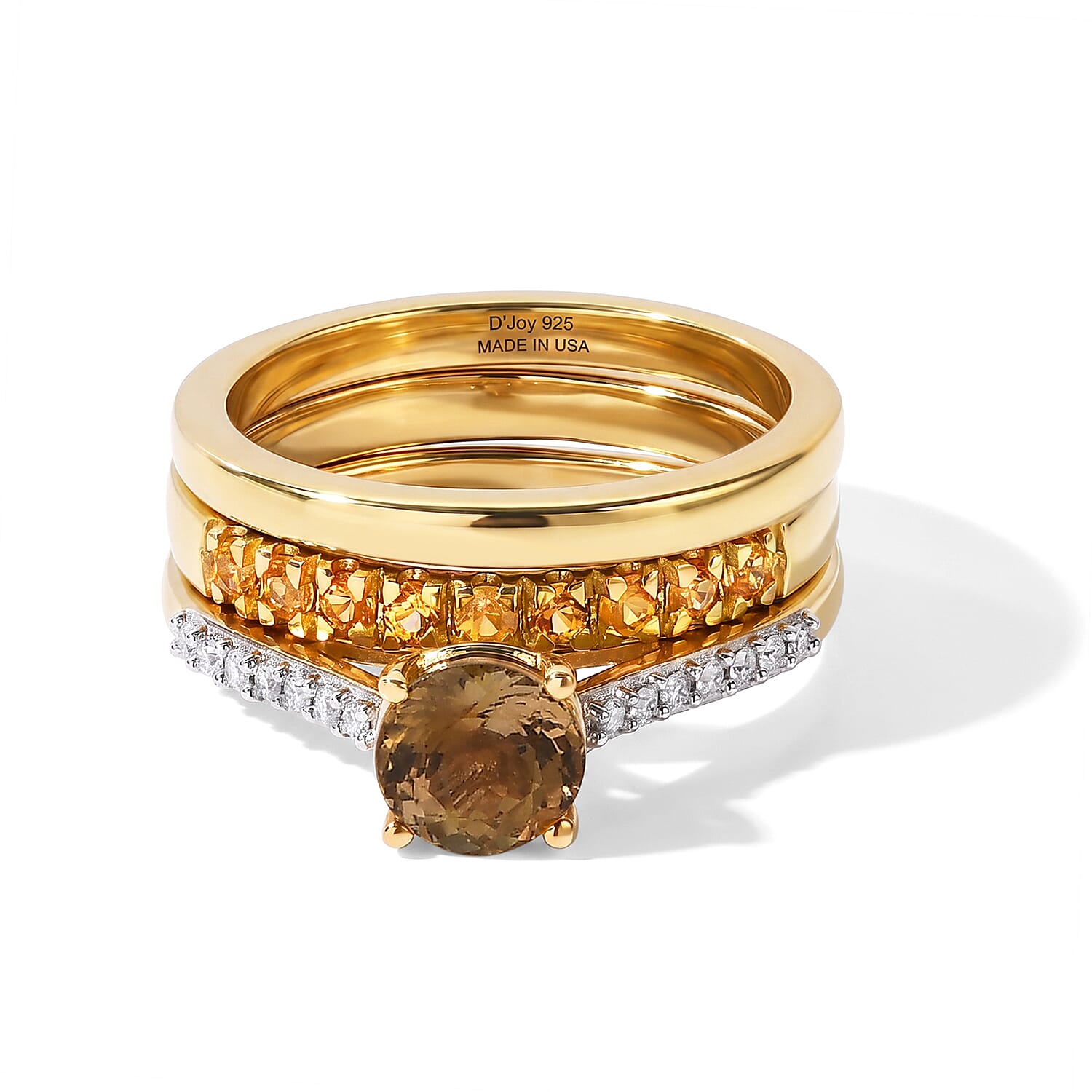 D'Joy Premium Natural Golden Tanzanite and Multi Gemstone 2.00 ctw Stackable Set of 3 Ring (Size 6.00) in 18K Vermeil Yellow Gold Over Sterling Silver