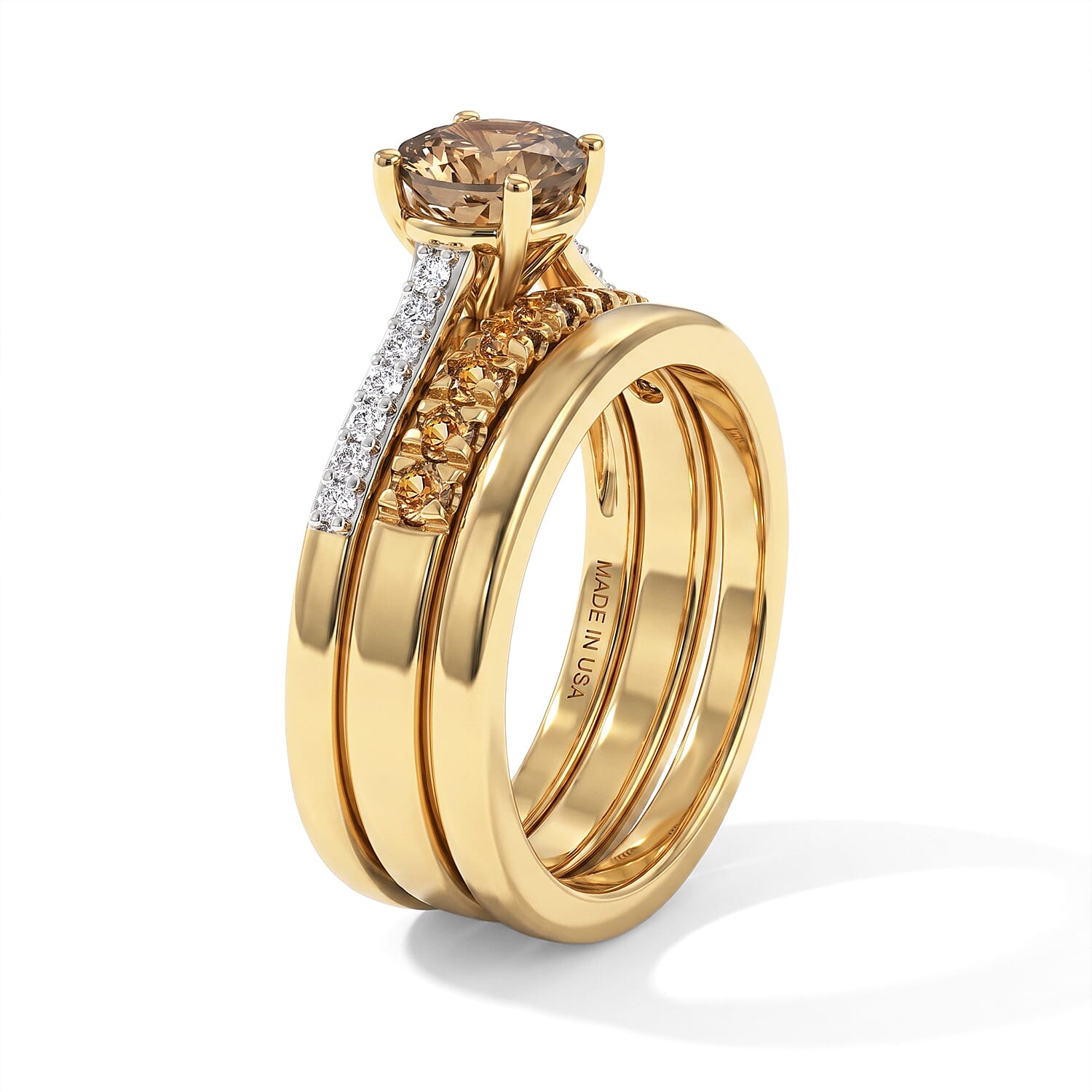 D'Joy Premium Natural Golden Tanzanite and Multi Gemstone 2.00 ctw Stackable Set of 3 Ring (Size 6.00) in 18K Vermeil Yellow Gold Over Sterling Silver